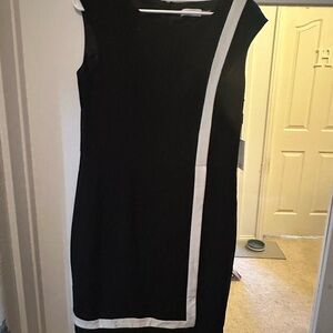 Calvin Klein Black Midi Sheath Dress with White Trim